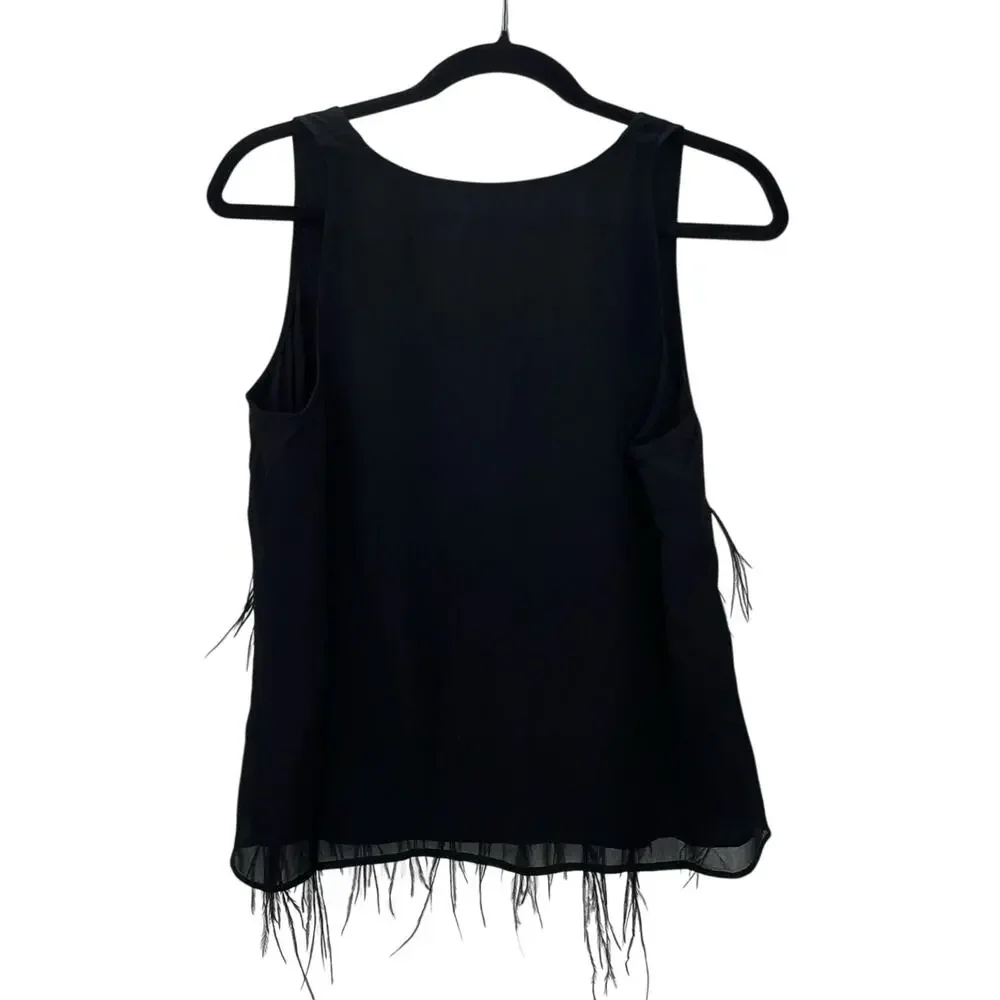 J. Crew Women's Feather-Embellished Tank Top in Chiffon Black Size Small NWT